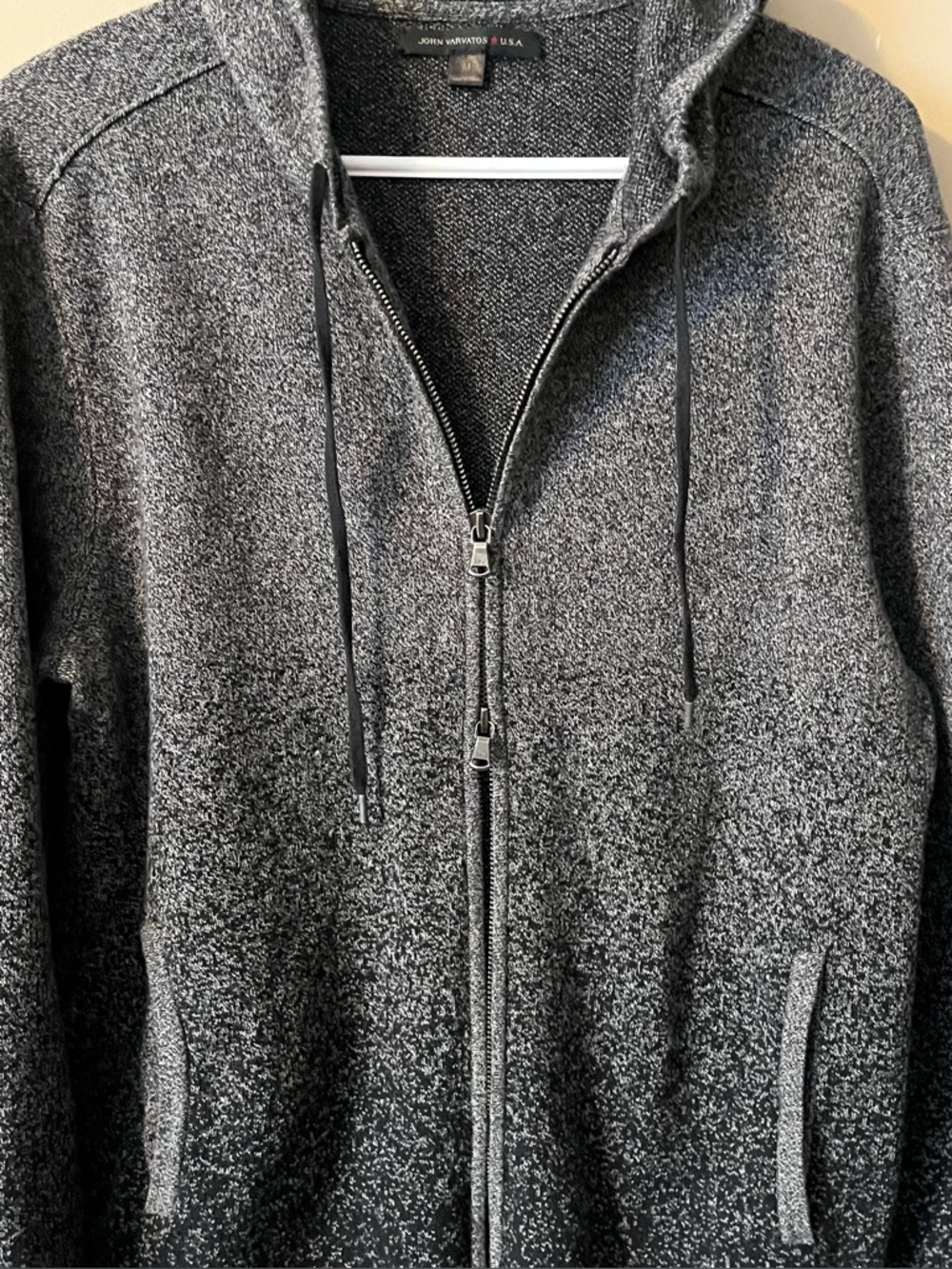 John Varvatos Grey Black Ombre Knit Hooded Zip Sweater Medium - Picture 4 of 8